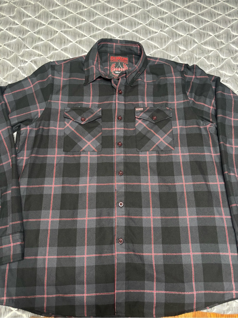 DIXXON Men's Black Plaid Button-Down Shirt with Red Accents